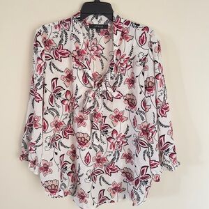 👉, AVA ROSE Women's Plus Size 2X Floral V-Neck Tie Front Long Sleeve Blouse